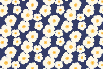 ナチュラルな白い花の紺色の壁紙
