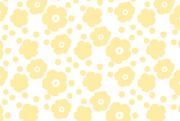 ナチュラルな黄色の花と水玉の白色の壁紙
