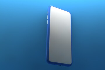 Smartphone with blank screen on blue background. 3D rendering.