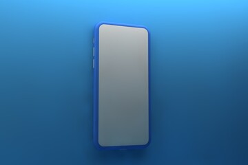 Smartphone with blank screen on blue background. 3D rendering.