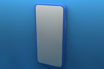Smartphone with blank screen on blue background. 3D rendering.
