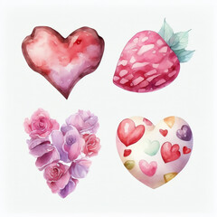 set of hearts shapes watercolor ai