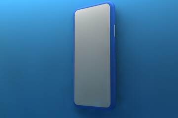 Smartphone with blank screen on blue background. 3D rendering.