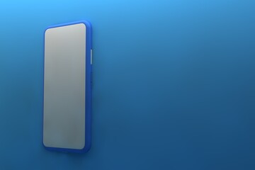 Smartphone with blank screen on blue background. 3D rendering.