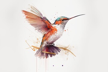 illustration graphique d'oiseau colibri ou martin pêcheur sur fond blanc - obrazy, fototapety, plakaty
