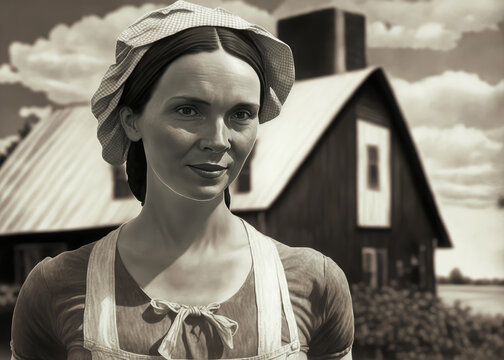 Vintage monochromatic image of a Female farmer in XIX century