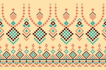 Nature vintages cross stitch traditional ethnic pattern paisley flower Ikat background abstract Aztec African Indonesian Indian seamless pattern for fabric print cloth dress carpet curtains and sarong