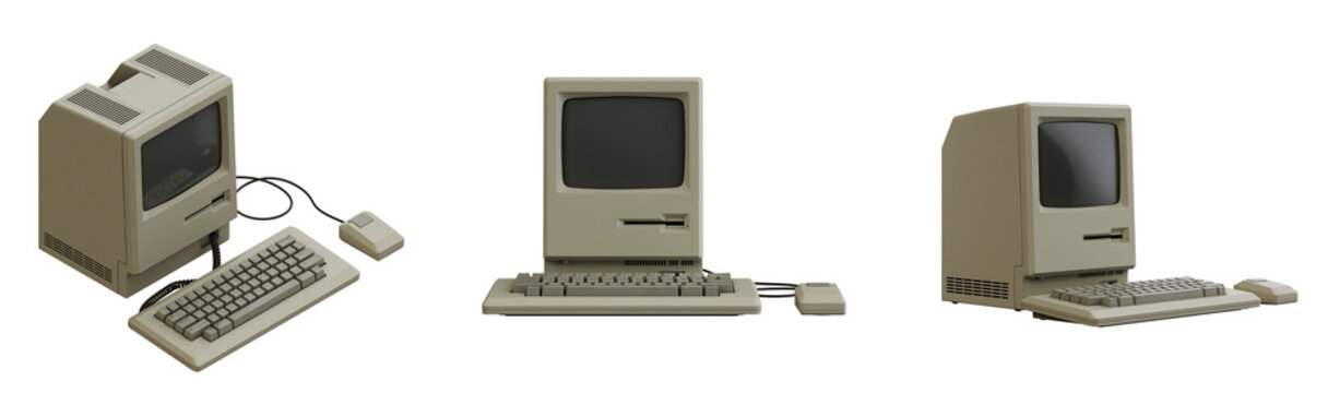 Retro Vintage Desktop Computer With Keyboard And Mouse Isolated PNG