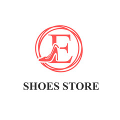 Initial E Letter with Female Shoes High Heels for Ladies Shoes Store, Shoes Fashion Company Logo Idea Template