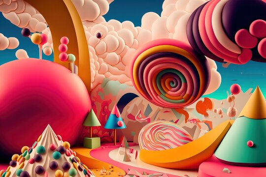 A colorful pastel land of delicious. Candy land. Generative AI