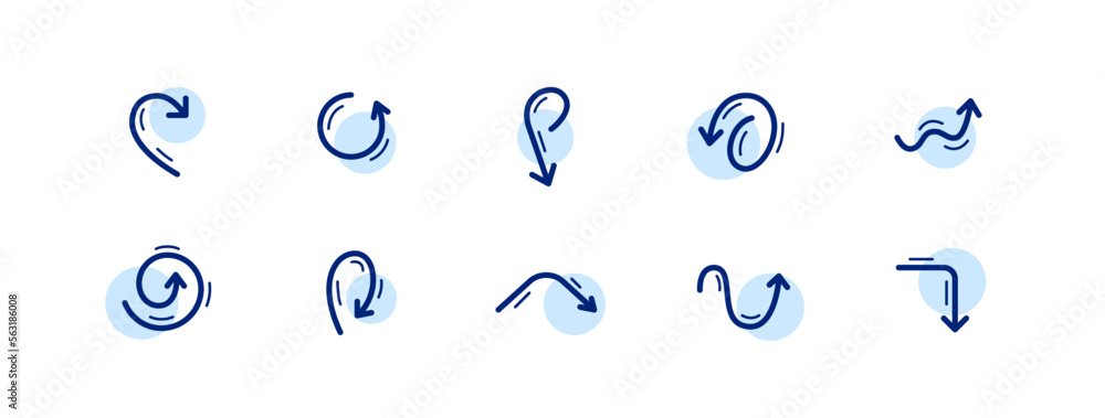 Poster 10 pixel perfect arrow icons. doodle user interface. set 5