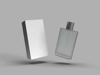 3d rendering floating Blank bottle perfume and boxes