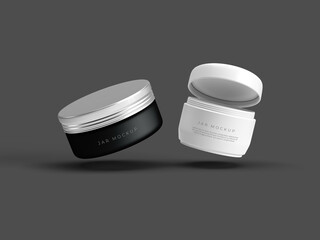  3d Rendering Floating blank cosmetic jars 