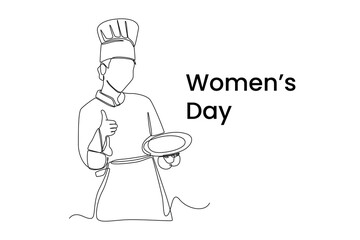 Single one line drawing international women's day. Chef woman. Women's day  concept. Continuous line draw design graphic vector illustration.