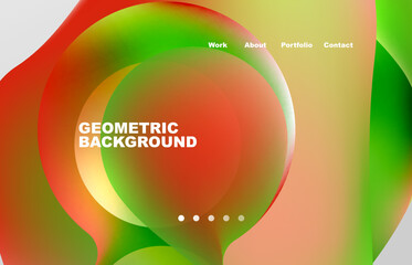 Landing page abstract liquid background. Flowing shapes, round design and circle. Web page for website or mobile app wallpaper