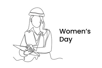 Single one line drawing international women's day. Engineer woman. Women's day  concept. Continuous line draw design graphic vector illustration.