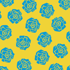 Yellow and blue background. Blue rose flowers pattern isolated on yellow background. Vector square wallpaper. Simple backdrop for textile scarf print, paper print, social media post, and other purpose