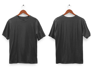 Black t-shirt mock up, front and back view, isolated. Plain black shirt mockup. Tshirt design...
