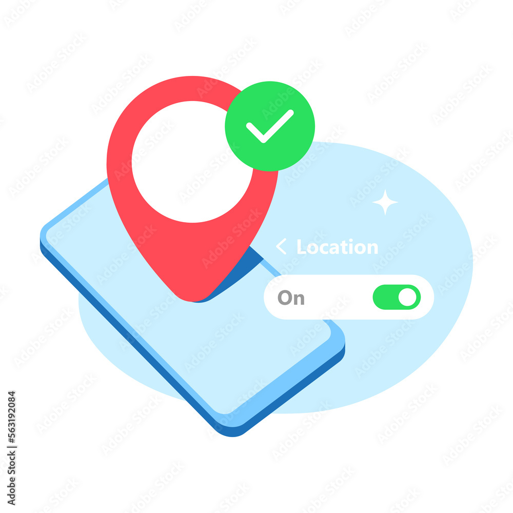 Poster enable, turn on location on smartphone pop up permission concept illustration flat design vector eps