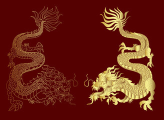 Red dragon isolate on white background and sticker chinese dragon tattoo.colorful Japanese Dragon for tattoo