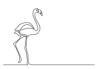 continuous line drawing vector illustration with FULLY EDITABLE STROKE of flamingo walking