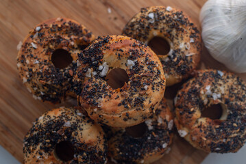 home made Bagel with poppy seeds on a table