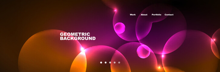 Shiny neon circles and bubbles, dark abstract background with blurred magic neon light, wallpaper design