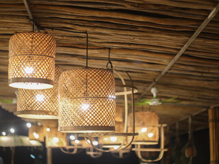 connection to hanging lanterns which are usually used for decorating cafes and restaurants, under exposure because it is night