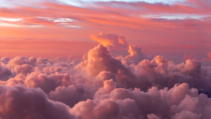 Beautiful sunset sky above the clouds with dramatic light. Shooting from the top of the Agung volcano