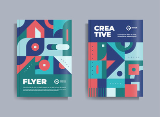 Flyer brochure design template business cover geometric theme circles green and bluecolor