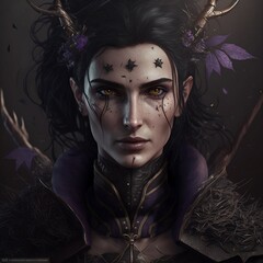 Fantasy Huntress Dressed in Earthy and Purple Tones