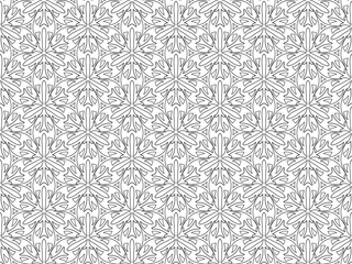 Geometric floral outline drawing pattern. Illustration floral drawing black and white color seamless pattern background. Floral geometric outline seamless pattern use for coloring book template.