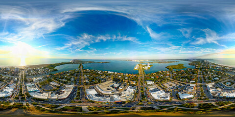 Aerial drone 360 equirectangular spherical panorama photo St Armands Key Sarasota FL