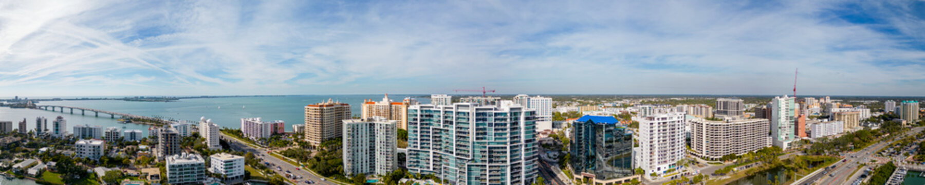 Aerial panorama buildings at Downtown Sarasota Florida USA