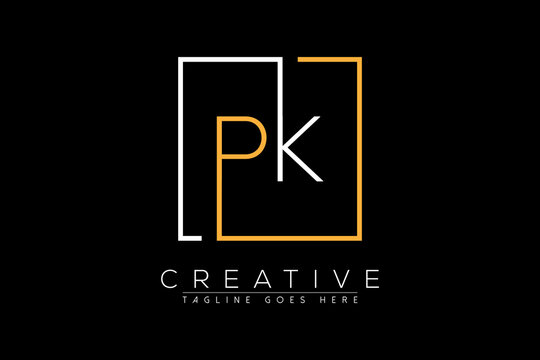 Initial letter pk, kp, p, k elegant and luxury Initial with Rectangular frame minimal monogram logo design vector template