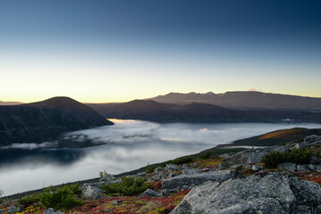 Obraz premium Far East of Russia, Magadan region, Susumansky district, lake Malyk..Surroundings of the mountain lake Malyk in the north of the Far East is located five hundred kilometers from the city of Magadan..