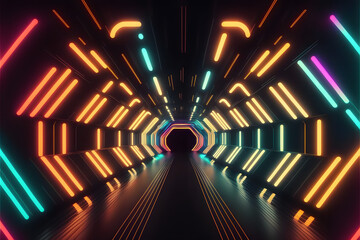 abstract colorful tunnel, neno light , fast motion