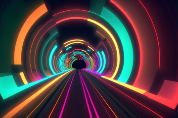 abstract colorful tunnel, neno light , fast motion