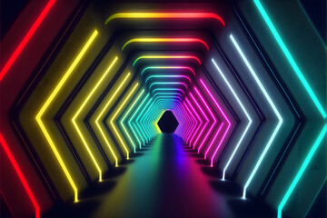 abstract colorful tunnel, neno light , fast motion