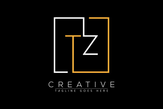 Initial letter tz, zt, z, t elegant and luxury Initial with Rectangular frame minimal monogram logo design vector template