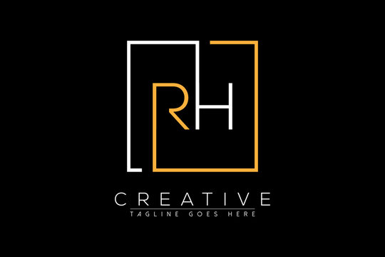 Initial letter rh, hr, r, h elegant and luxury Initial with Rectangular frame minimal monogram logo design vector template