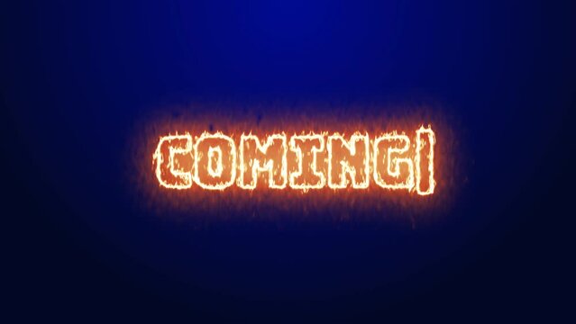 Coming Soon Typing animated text with firestorm on black, gradient, green background motion graphic