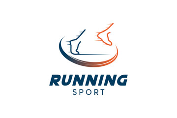 Running logo design with creative abstract running footsteps