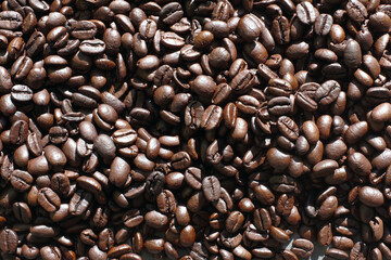 Close-up view of espresso coffee beans