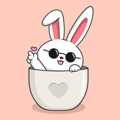 Bunny in Mug Love Finger - Cute Rabbit in Cup Circle Glasses