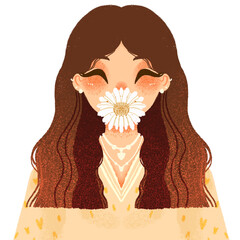 Girl Minimalist, Girl and  flower Clipart
