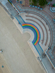 Top down view of Coogee rainbow colored walkway, Sydney, Australia.