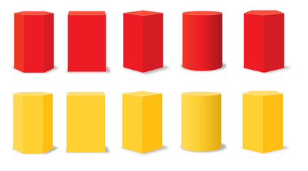 Set of 3d podium Pedestals geometric stages, exhibit displays award ceremony presentation product, red and yellow