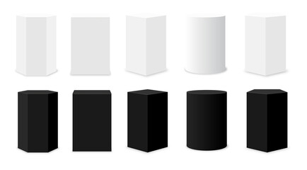 Set of 3d podium Pedestals geometric stages, exhibit displays award ceremony presentation product, black and white