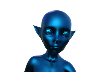 3d render. Portrait of a blue elf on a white background. 